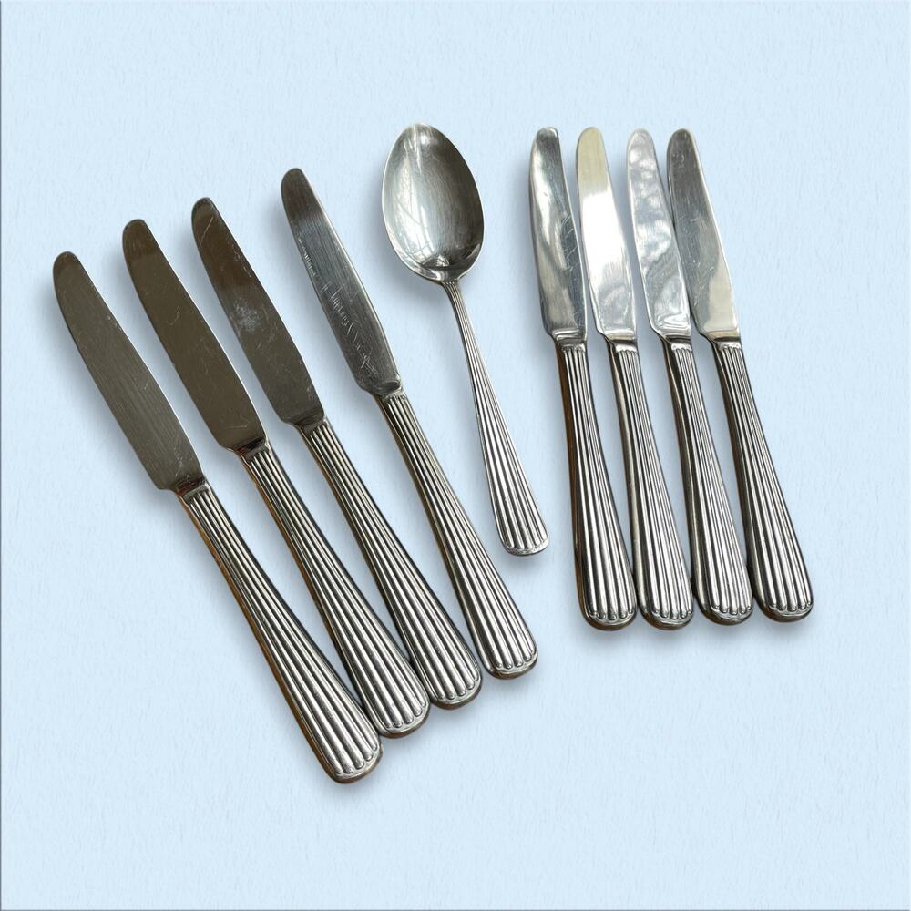 Vtg. Hoffritz Fascination Set Of 8 Knives and 1 Tablespoon Flatware Stainless